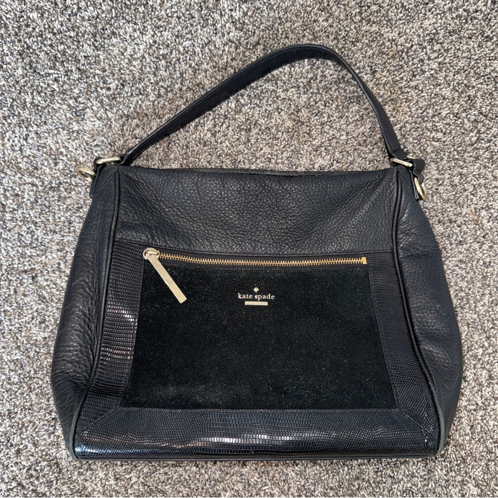 Kate Spade NY Chatam Lane Harris Leather Hobo Black Suede Shoulder Bag Purse